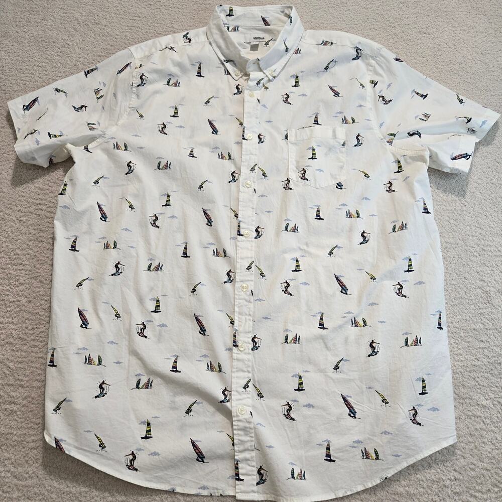 Sonoma Casual Short Sleeve Button-down Shirt Men's 2XL Surfer Sailing Adventure